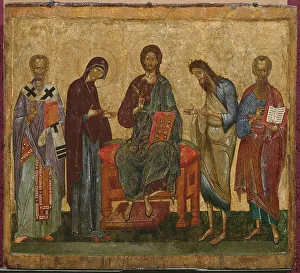 Print of Byzantine Deesis with St. Nicholas and an unknown saint