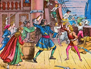 Coloured Lantern Slides Prints: Defeat of the pirates, c1905
