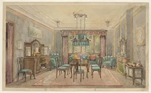 Dutch Interior Design Prints: Dining room with green canapé, c.1925. Creator: Monogrammist HK