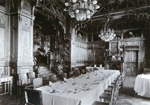 Dining room of the Imperial Palace in Bialowieza Forest, Russia, late 19th century. Artist: Mechkovsky Dining room of the Imperial Palace in Bialowieza Forest, Russia, late 19th century. Artist: Mechkovsky