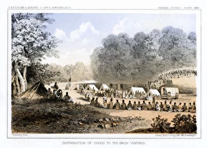 Images Dated 17th November 2007: Distribution of goods to the Gros Ventres 26 August 1853 (1856). Artist: John Mix Stanley