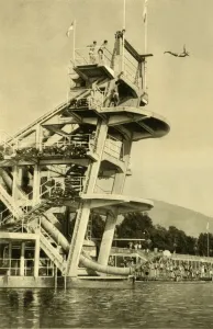 Lake Millstatt Austria Prints: Diving platform, Millstatt, Carinthia, Austria, c1935. Creator: Unknown