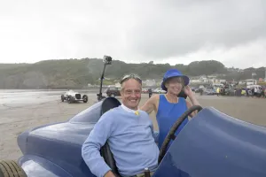 Don Wales and Blue Bird fan Claire Meadows Pendine Sands 2015. Creator: Unknown Don Wales and Blue Bird fan Claire Meadows Pendine Sands 2015. Creator: Unknown