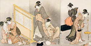 The Oriental Arts Collection Prints: Double pillow. Triptych, ca 1794. Artist: Utamaro, Kitagawa (1753-1806)