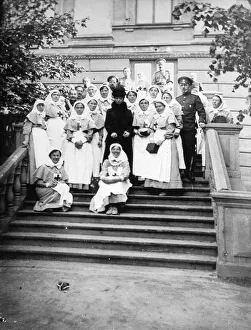 Dowager Empress Maria Feodorovna of Russia with nurses outside a hospital, Russia, 1916 Dowager Empress Maria Feodorovna of Russia with nurses outside a hospital, Russia, 1916