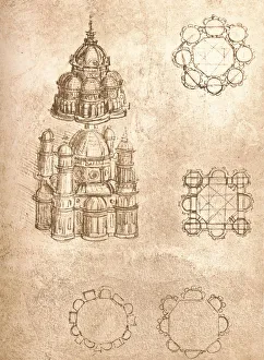 Drawing of churches, c1472-c1519 (1883). Artist: Leonardo da Vinci Drawing of churches, c1472-c1519 (1883). Artist: Leonardo da Vinci