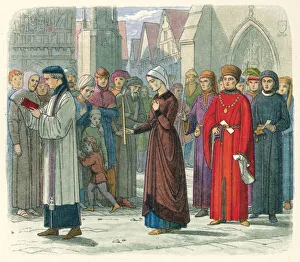 Female Figures In 19th Century Art Prints: The Duchess of Gloucester does penance, 1441 (1864). Artist: James William Edmund Doyle