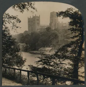 County Durham Landmarks Prints: Durham Cathedral - Viewed from across the River, England, c1910. Creator: Unknown