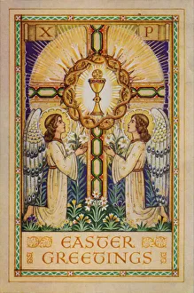 Colorful Floral Patterns Prints: Easter Greetings, 1930s. Creator: Unknown