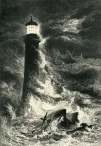 Black And White Images Prints: Eddystone Lighthouse, c1870