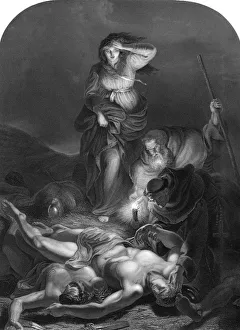 Victorian Engraving Prints: Edith finding the Body of Harold, (1834). Artist: E Whitfield