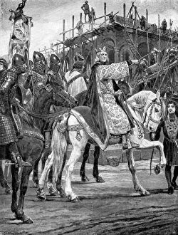 Edward the Confessor watching the building of Westminster Abbey, c1050, (c1920) Edward the Confessor watching the building of Westminster Abbey, c1050, (c1920)