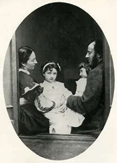 Black And White Art Photography Prints: Effie Gray, John Everett Millais, and their daughters Effie and Mary, 21 July 1865, (1948)