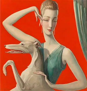 Elegant Woman and Afghan Hound. Creator: Benda, Wladyslaw Theodor (1873-1948) Elegant Woman and Afghan Hound. Creator: Benda, Wladyslaw Theodor (1873-1948)