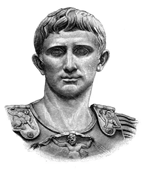 Prints of Emperor Caesar Augustus, (1902). Portrait after a statue. Caesar Augustus (63 BC-14 AD) was one of the most important Roman emperors Images Dated 2007 February: Print of Emperor Caesar Augustus in Portrait Form