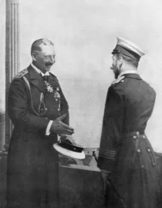 Emperor Welhelm II of Germany greeting Tsar Nicholas II of Russia before the First World War Emperor Welhelm II of Germany greeting Tsar Nicholas II of Russia before the First World War