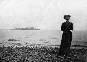 The Empress Maria Feodorovna looking at a Danish naval vessel off Hvidovre, Denmark, 1908.Artist: Queen Alexandra The Empress Maria Feodorovna looking at a Danish naval vessel off Hvidovre, Denmark, 1908.Artist: Queen Alexandra