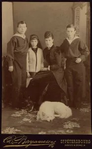 Empress Maria Fyodorovna with children, Nicholas Alexandrovich, George Alexandrovich and Xenia Alexa Empress Maria Fyodorovna with children, Nicholas Alexandrovich, George Alexandrovich and Xenia Alexa