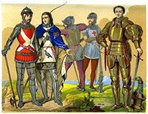 English battle dress, 15th-16th century (1849).Artist: Edward May English battle dress, 15th-16th century (1849).Artist: Edward May