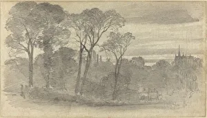 Rural Life In England Prints: An Evening Landscape with a Distant Cathedral. Creator: Birket Foster