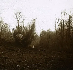Monochrome War Images Prints: Explosion of shell fired by a tank, c1914-c1918