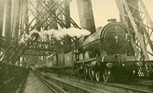 British Engineering Wonders Prints: An Express Train Crossing the Forth Bridge, c1930. Creator: Leslie J. Thompson