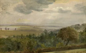 Victorian Era Oil Paintings Prints: Extensive Landscape With Clouds, c1850. Creator: Lionel Constable