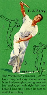 British Tennis Player Prints: F. J. Perry - Service, c1935. Creator: Unknown