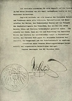 The Great World War Book Series Prints: Facsimile of the Deed of Abdication of the German Emperor, William II, 1919, (c1920)