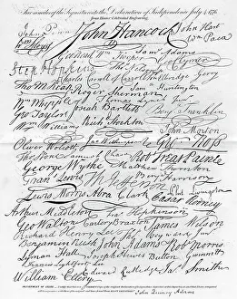 Declaration Of Independence Image Prints: Facsimile of the Signatures to the Declaration of Independence, 4 July 1776