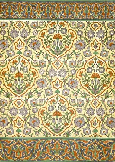 Egyptian Decorative Arts Prints: Faience mural with border using highly stylised repeating patterns of vegetal and floral forms