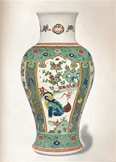 Kang Collection: Famille Verte Vase, with four upright panels painted with rocks and flowering plants, two monsters