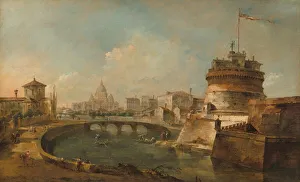 Ponte Sant Angelo Bridge Prints: Fanciful View of the Castel Sant Angelo, Rome, c. 1785. Creator: Francesco Guardi