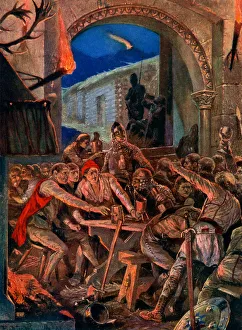 Prints of The last feast of Robert De Comines men at Durham, 1069, (c1920). Illustration from Story of the British Nation, Volume I, by Walter Hutchinson, (London, c1920s) Images Dated 2007 August: The Last Feast of Robert De Comines Men Print, 1069