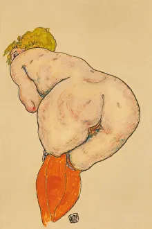 Female Nude From Behind With Orange Stockings, 1918 Female Nude From Behind With Orange Stockings, 1918