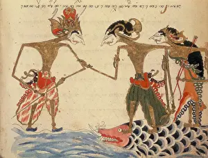 British Library Manuscripts Prints: Two figures standing on a fish, 1804. Creator: Unknown