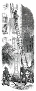 Black And White Fire Images Prints: The Fire-Brigade, 1850. Creator: Unknown