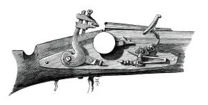 Print of Firelock or snaphance mechanism