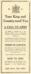 British Army Recruitment Prints: The First Advertisement, c1914, (1919). Creator: Unknown