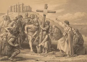 Christianity In Britain Prints: The First Preaching of Christianity in Britain, c1900. Artist: John Easton