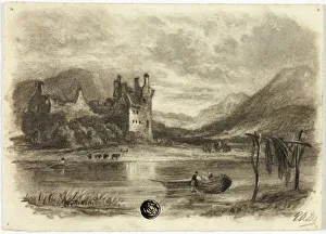 Fishermen Drying Nets before Castle, c. 1855 Print