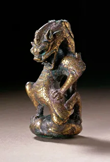 Chinese Mythical Creatures Prints: Fitting (Shi) in the Form of a Chimera (Bixie), between 317 and 581. Creator: Unknown