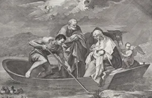 The flight into Egypt, with the Holy Family in a boat, 1730-50. Creator: Pietro Monaco The flight into Egypt, with the Holy Family in a boat, 1730-50. Creator: Pietro Monaco