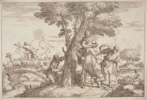 Flight Into Egypt Painting Prints: The Flight into Egypt with a Shepherd Watching from Behind a Tree