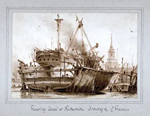 British Shipbuilding History Prints: Floating dock at Rotherhithe, London, c1810. Artist: Francois Louis Thomas Francia
