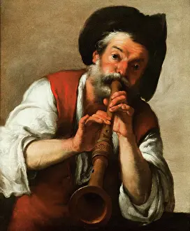 Fine Art Musical Instruments Prints: The Flute Player, c1620. Creator: Strozzi, Bernardo (1581-1644)