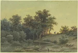 German Heritage Art Gallery Prints: Forest edge with a river in the evening light, 19th century. Creator: Jakob Maurer