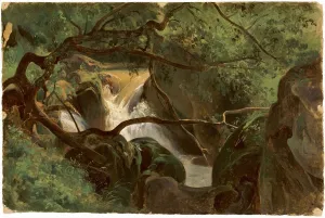 Natural Phenomena In Art Prints: Forest Interior with a Waterfall, Papigno, 1825 / 1830. Creator: AndreGiroux