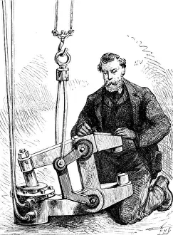 Railway Bridge Construction Prints: The Forth Bridge: hydraulic riveting machine