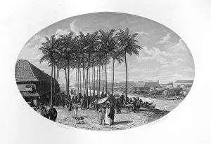 Print of the 1619 Batavia Foundation, a Dutch East Indies scene
